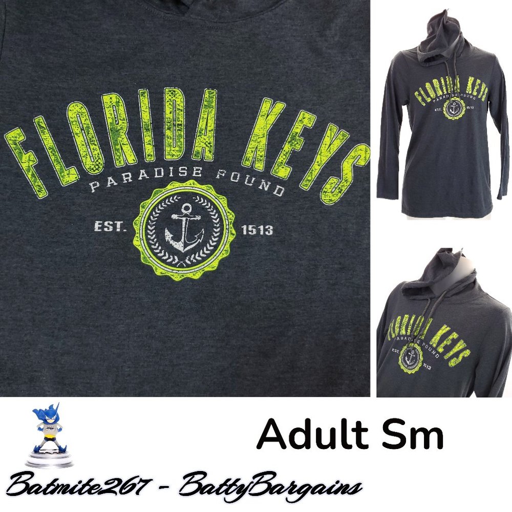 Gray Florida Key Hoodie Adult Sm Lightweight Sweatshirt Mens Womens